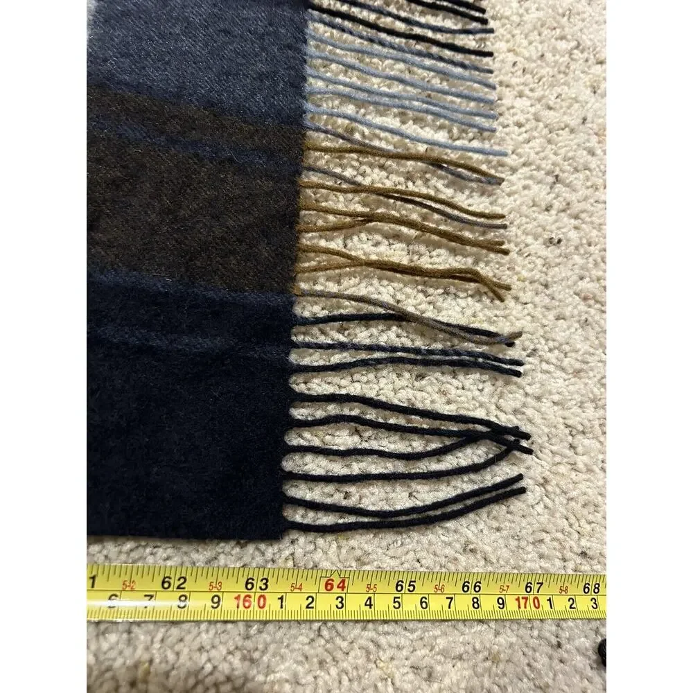 Men's ClubRoom 67” SCARF 100% Cashmere PLAID Black Brown Blue Gray FRINGE K24